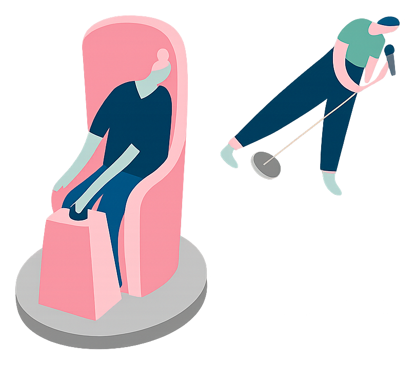 Illustration: Bewerbungssituation mit Mikrofon, Bewerbungscoaching